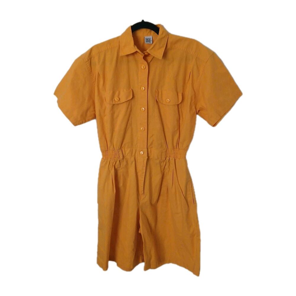 Vintage Basic Editions Yellow Utility Romper Women’s M Button Front Short Sleeve